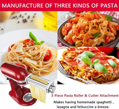 Stand Mixer Pasta Attachment — 304 Stainless Steel Pasta Sheet Roller with Spaghetti & Fettuccine Cutters, Fits Most Power-Hub Mixers